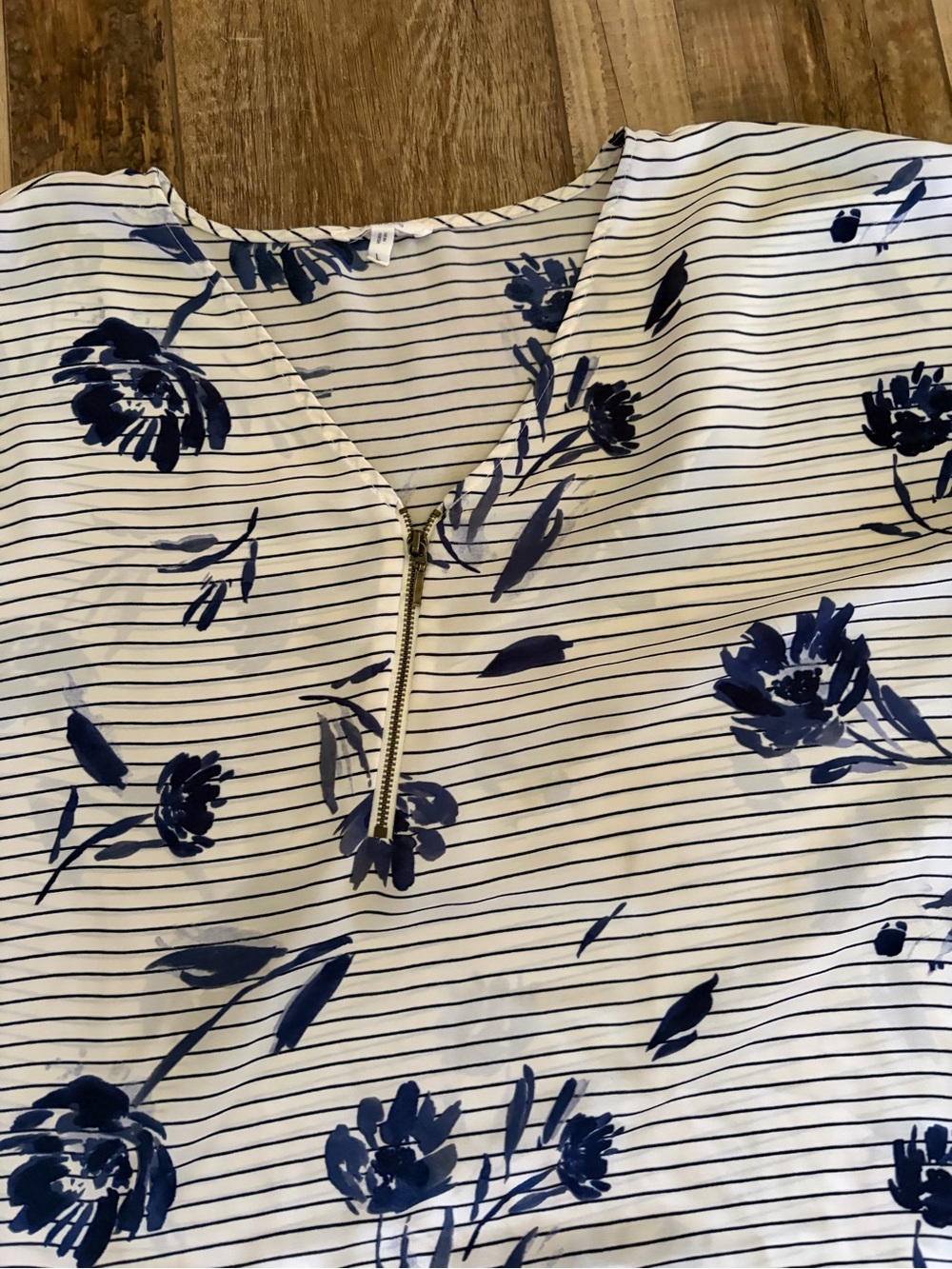 Maurices White and Navy Floral Stripe Tie-Front Blouse - Picture 2 of 4
